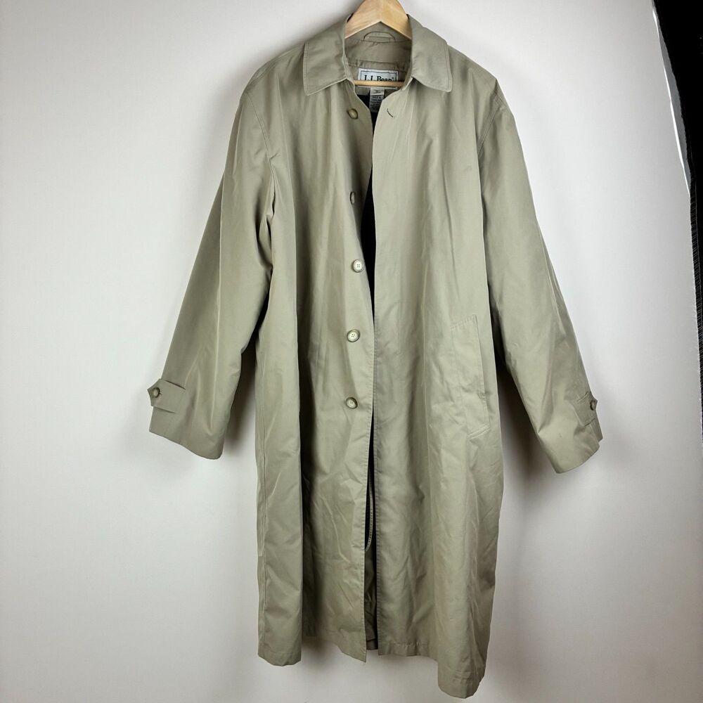 Vintage L.L. Bean Men's Single Breasted Trench Coat Beige Khaki Overcoat  Large